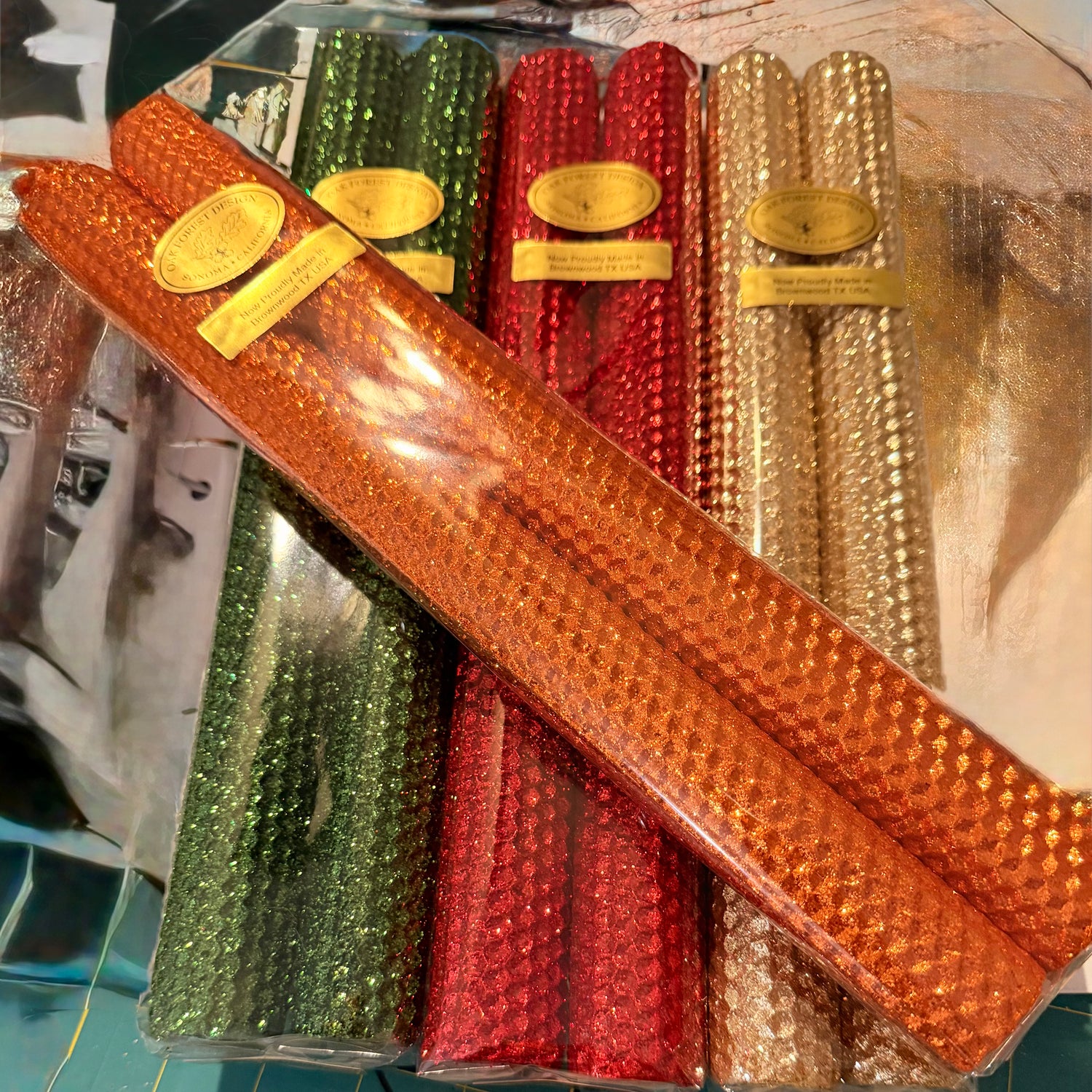Metallic Glitter Taper Candles