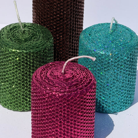 Metallic Glitter Pillar Candles