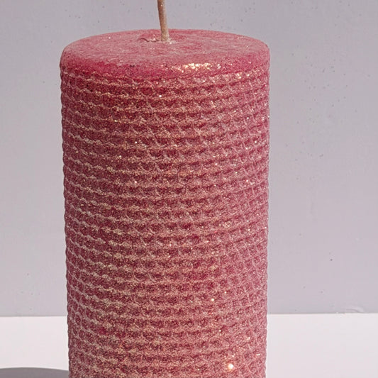 Our Hot Pink Classic Glitter Limited Edition Candle is a bold expression of vibrant elegance. Hand-rolled from natural beeswax, it radiates a striking hot pink hue that instantly energizes any space. Finished with a dusting of our signature Classic iridescent glitter, it shimmers beautifully with a soft golden undertone, catching the light from every angle.

Playful yet refined, this limited edition adds a lively pop of color and sparkle-perfect for making a statement while it lasts.