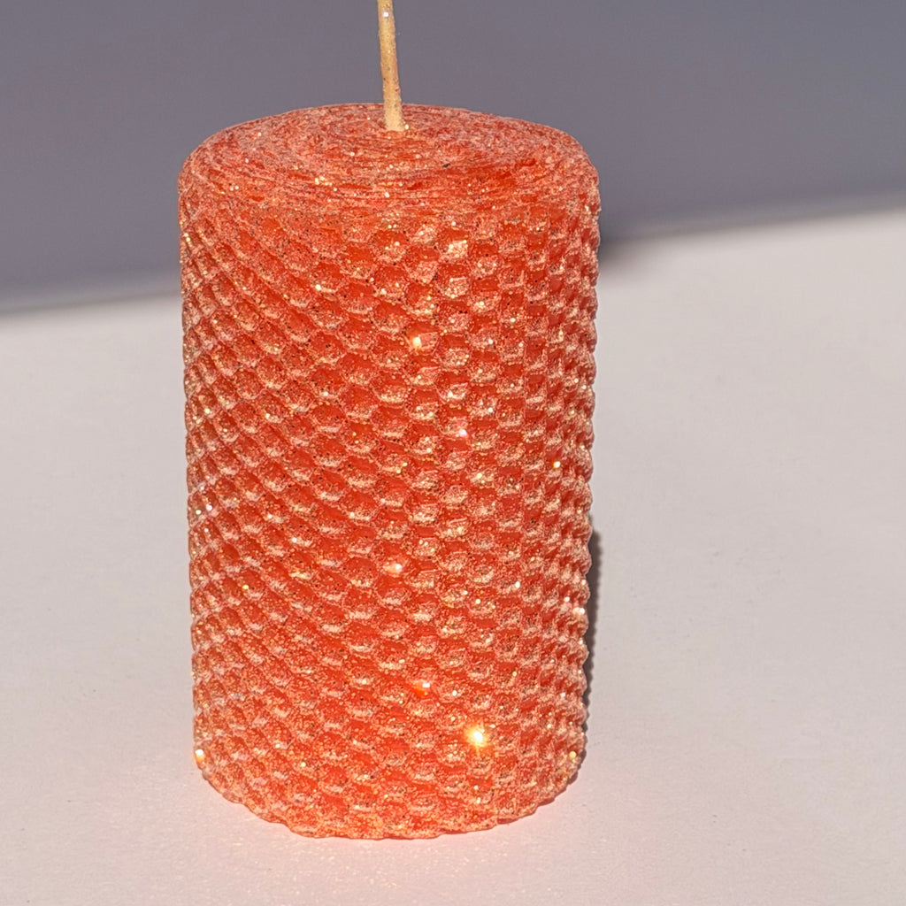 Our persimmon classic glitter radiates a vibrant, bright orange, wrapped in opalescent glitter with a golden undertone-infusing your space with a lively, autumnal sparkle that feels both bold and spirited.