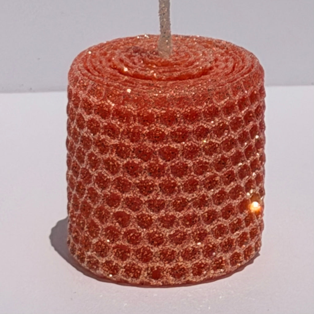 Our persimmon classic glitter radiates a vibrant, bright orange, wrapped in opalescent glitter with a golden undertone-infusing your space with a lively, autumnal sparkle that feels both bold and spirited.