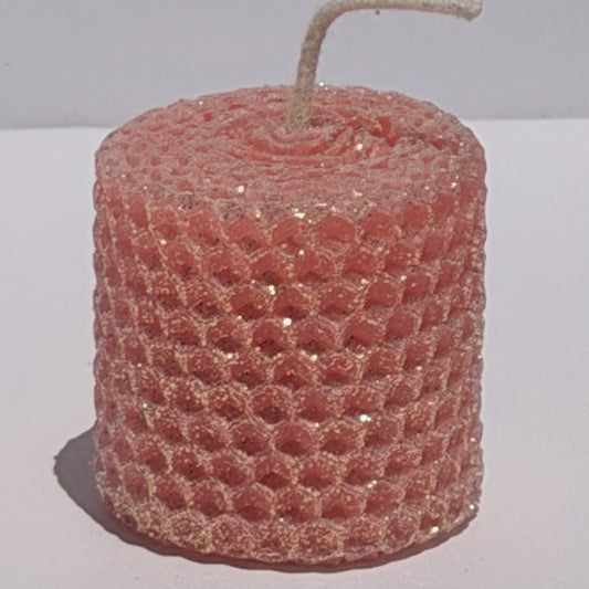 Our Light Salmon Limited Edition Candle is a graceful statement of warmth. Hand-rolled from natural beeswax, it shines in a pale Salmon hue, a soft, fresh color with just a hint of sweetness. Dusted in our signature classic iridescent glitter, it softly glimmers with a golden undertone, bringing a radiant, serene glow to any setting