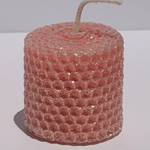 Our Light Salmon Limited Edition Candle is a graceful statement of warmth. Hand-rolled from natural beeswax, it shines in a pale Salmon hue, a soft, fresh color with just a hint of sweetness. Dusted in our signature classic iridescent glitter, it softly glimmers with a golden undertone, bringing a radiant, serene glow to any setting